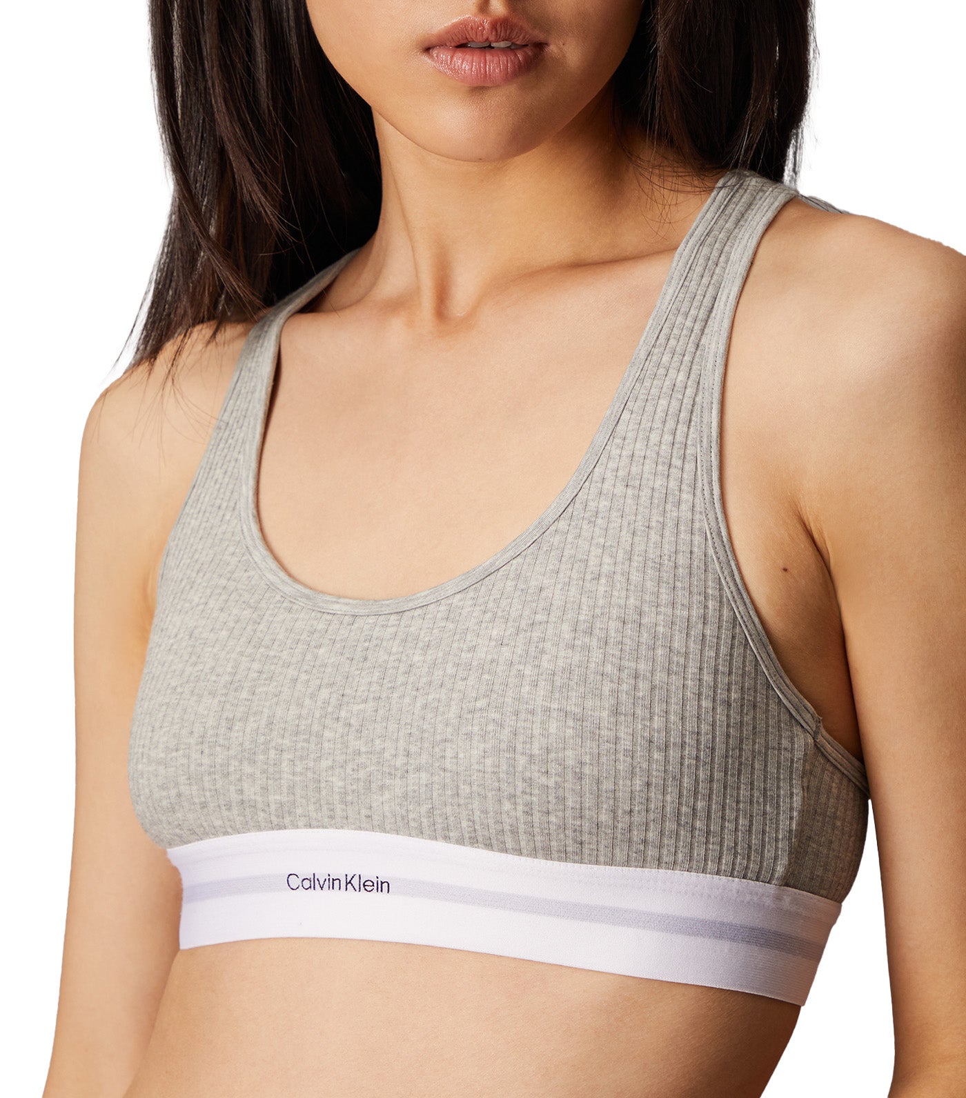 Cotton Modal Stretch Rib Knit Lightly Lined Bralette Gray Heather