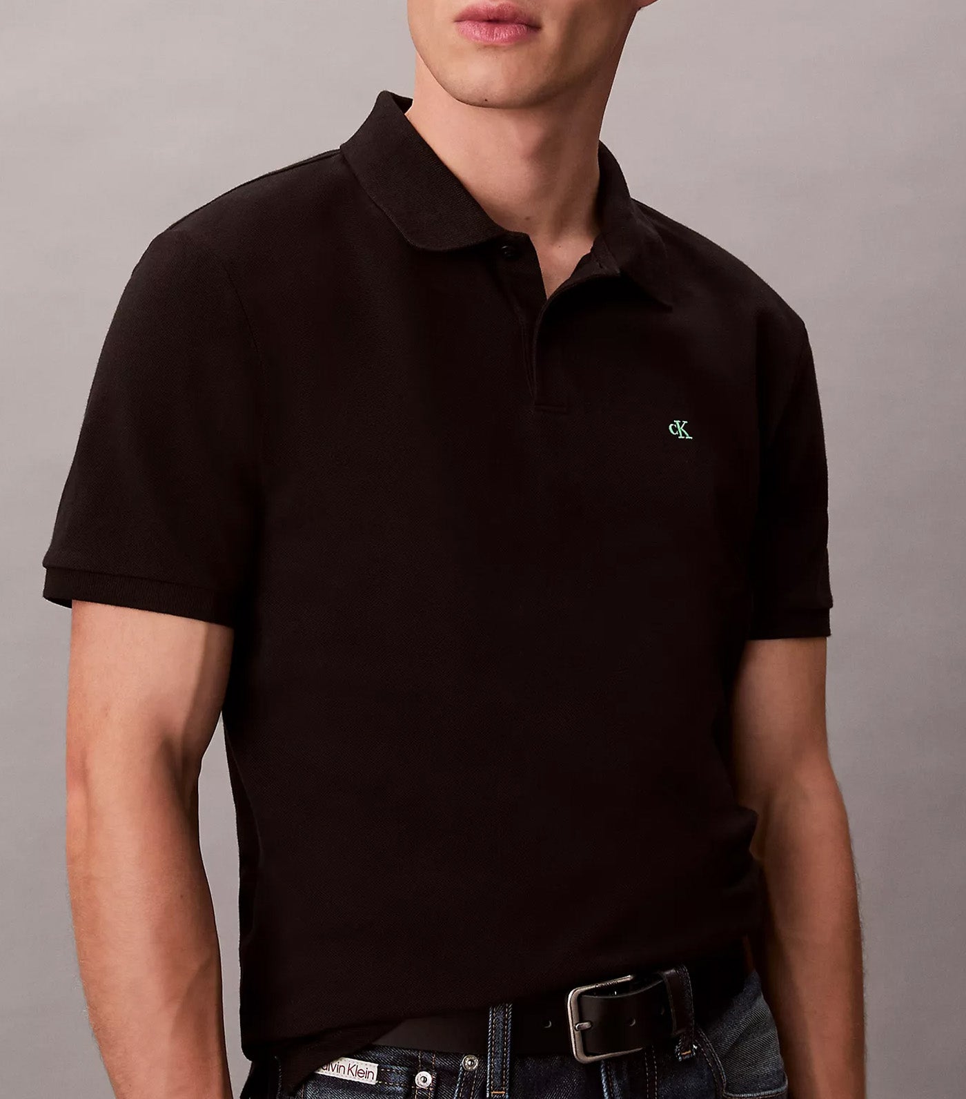 Short Sleeve Monogram Pique Polo Shirt Black