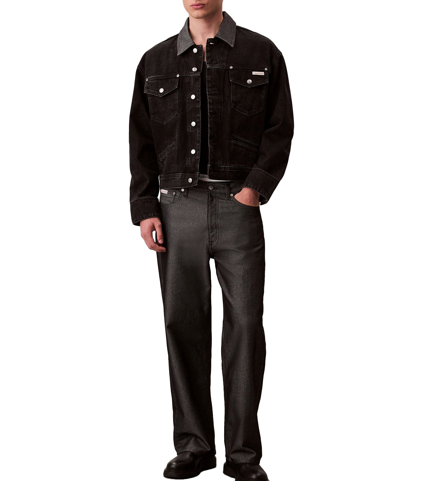 80s Icon Denim Trucker Jacket Black Shine