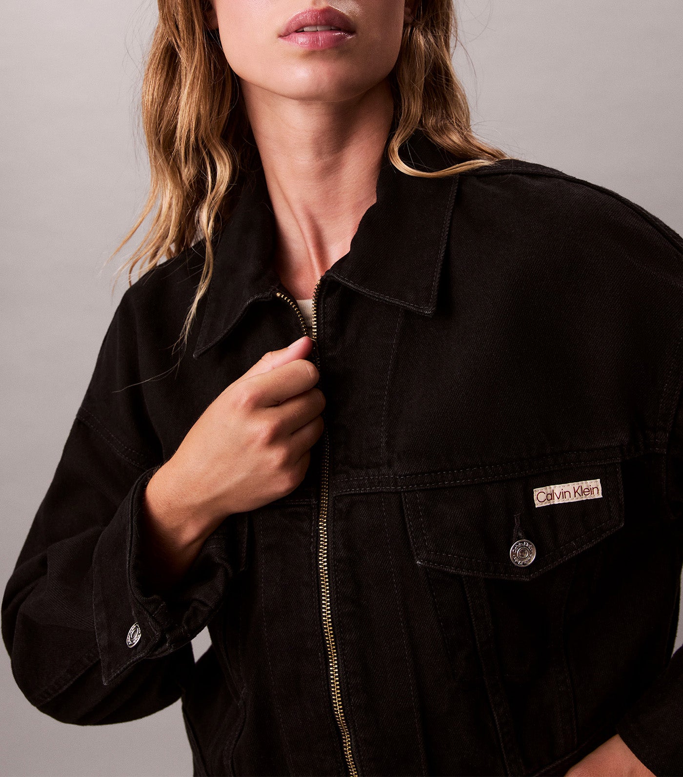 Cropped Zip Up Denim Jacket