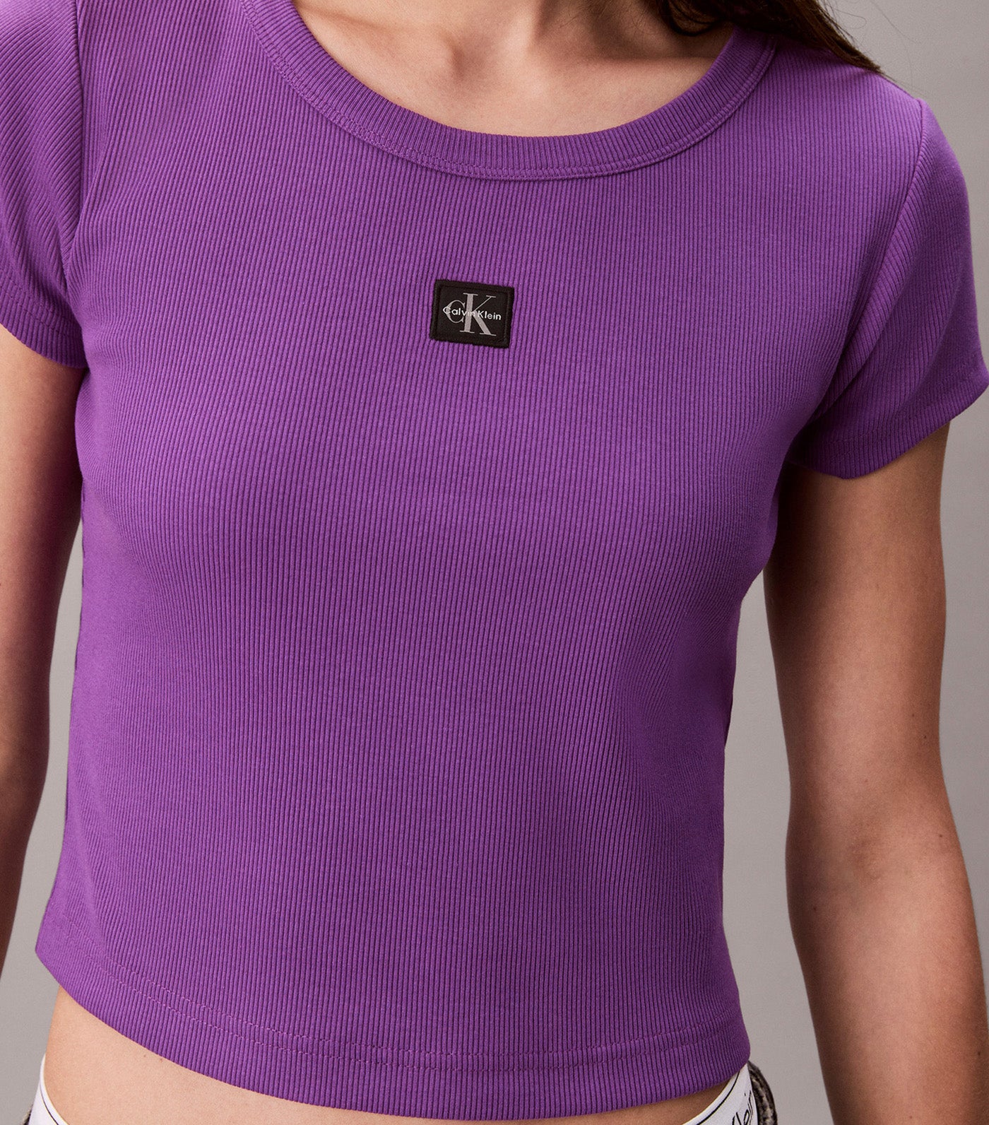 Slim Ribbed Cotton Badge T-Shirt Smokey Shadow