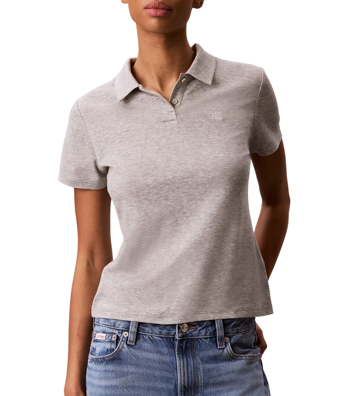 Women's Short Sleeve Drapey Pique Polo Gray Heather