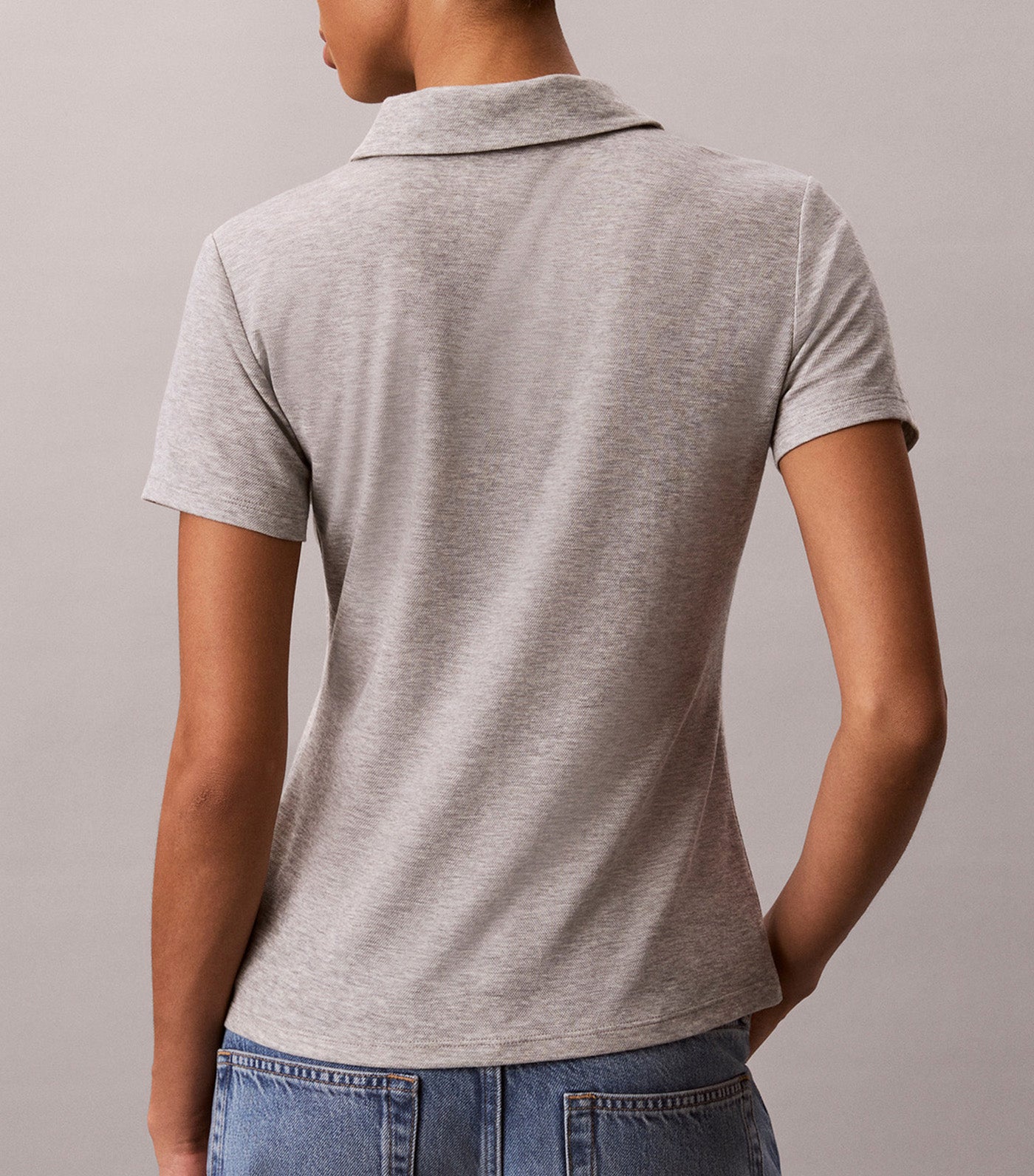 Women's Short Sleeve Drapey Pique Polo Gray Heather