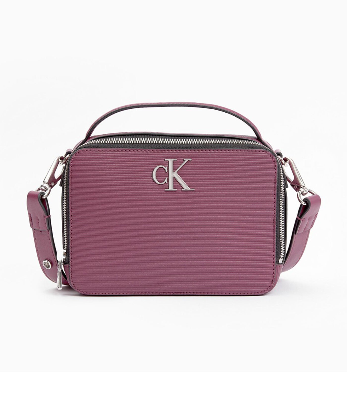 Calvin Klein Saddle Bag Saffiano Crossbody Purple Handbag GOLD Chain Purse