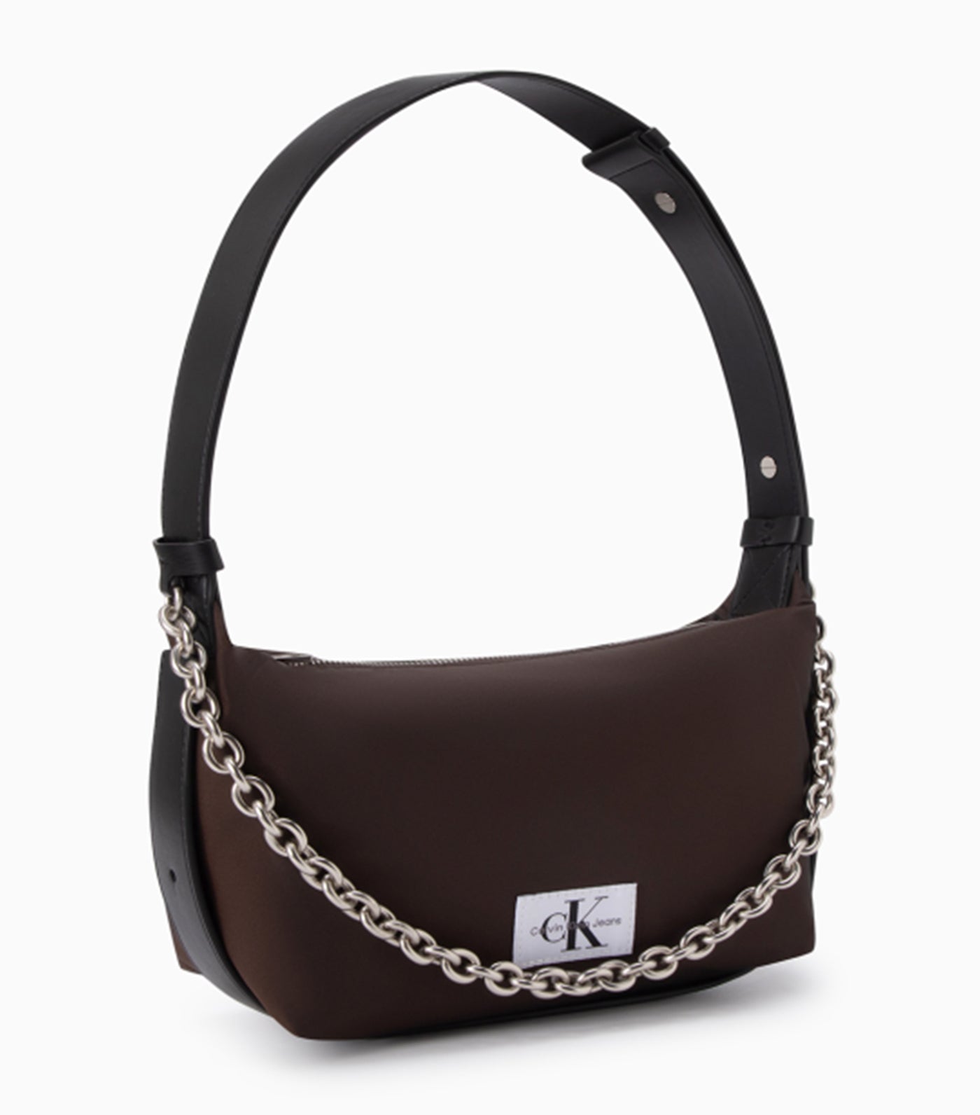 Calvin Klein Nylon Chain Shoulder Bag Dark Chestnut 22cm