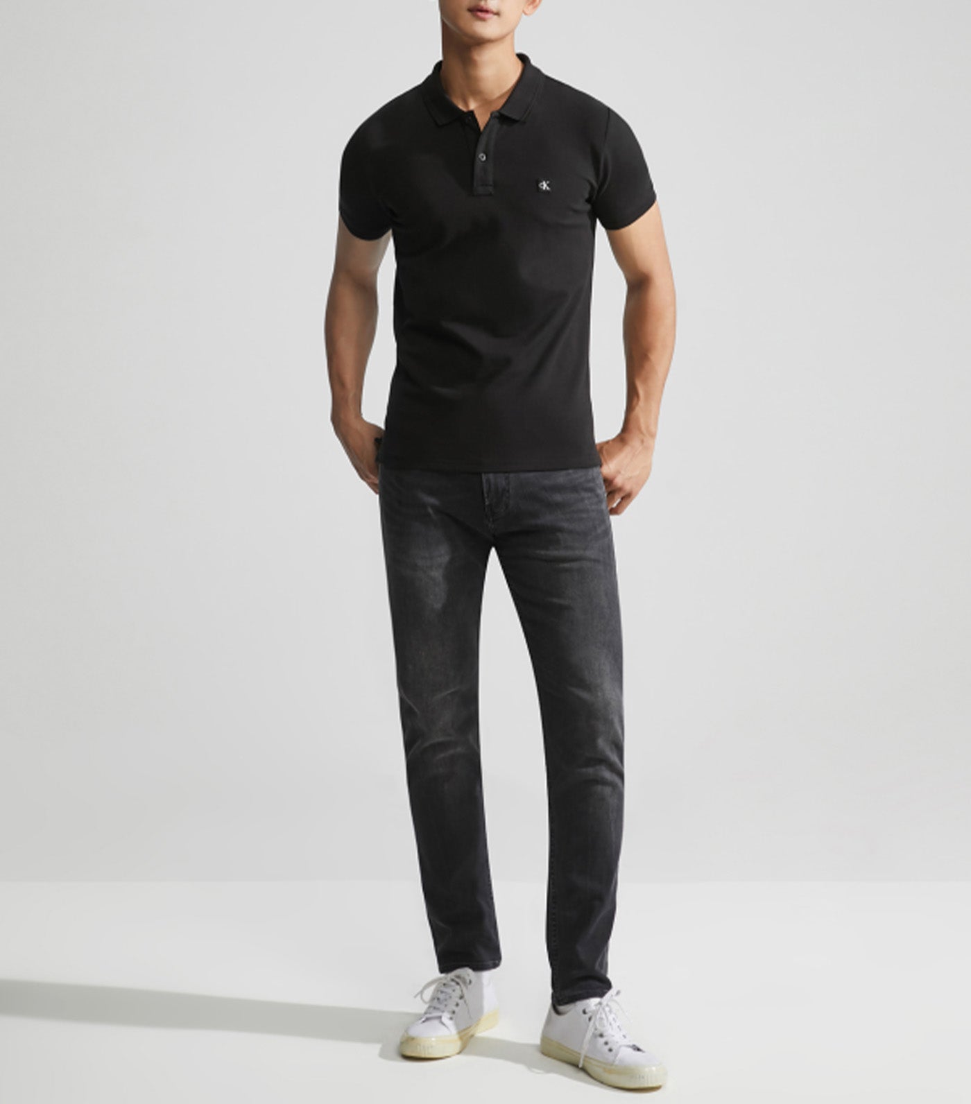 Black Jeans Slim Klein Polo Shirt Badge Calvin