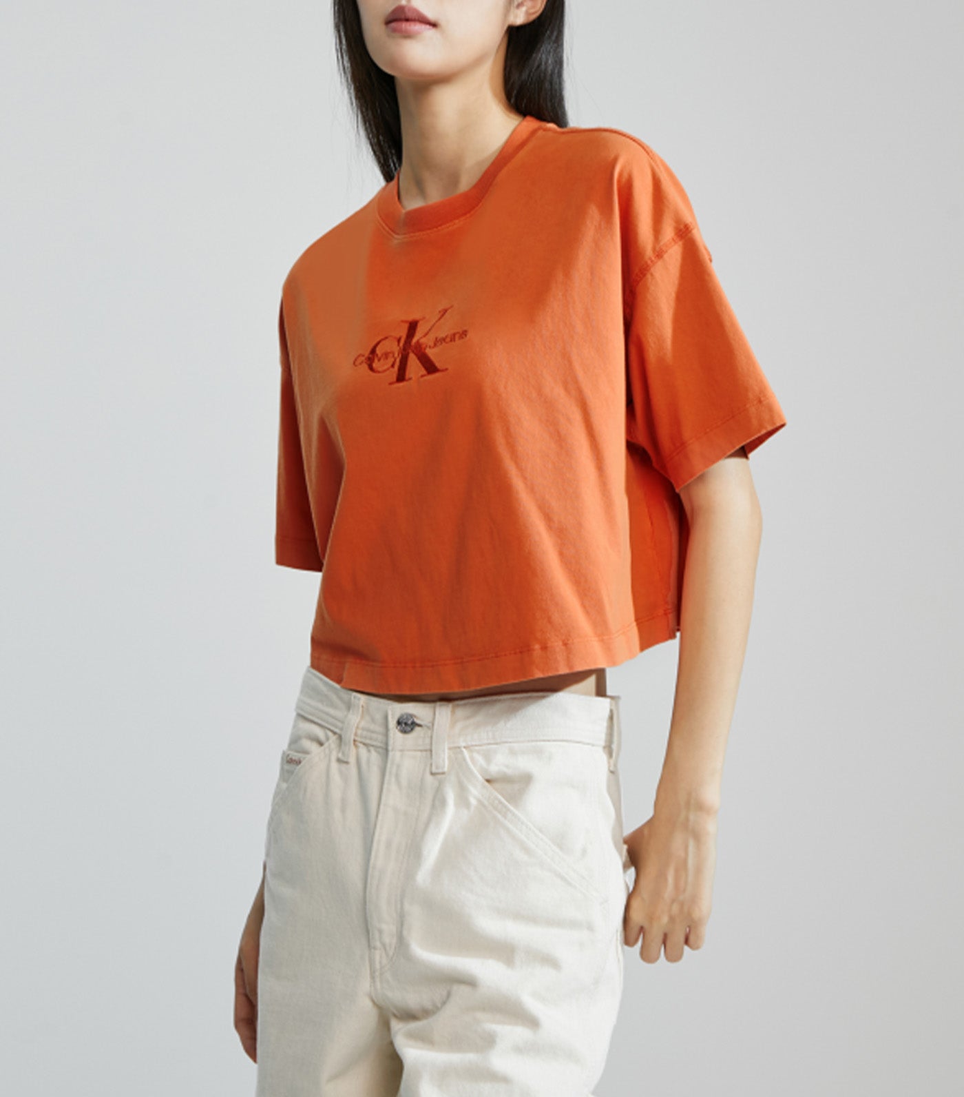 Monogram Logo Embroidery Cropped T-Shirt Burnt Clay