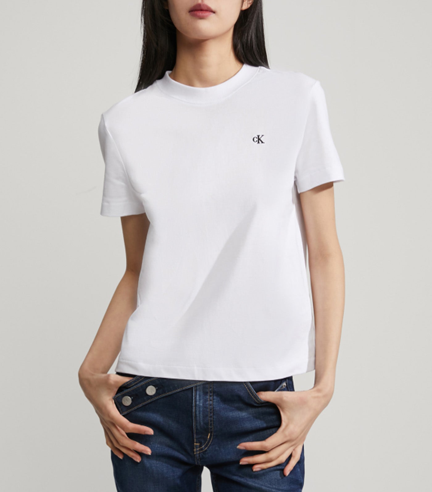 Calvin Klein Ck Rib Cropped Slim T-shirt in White