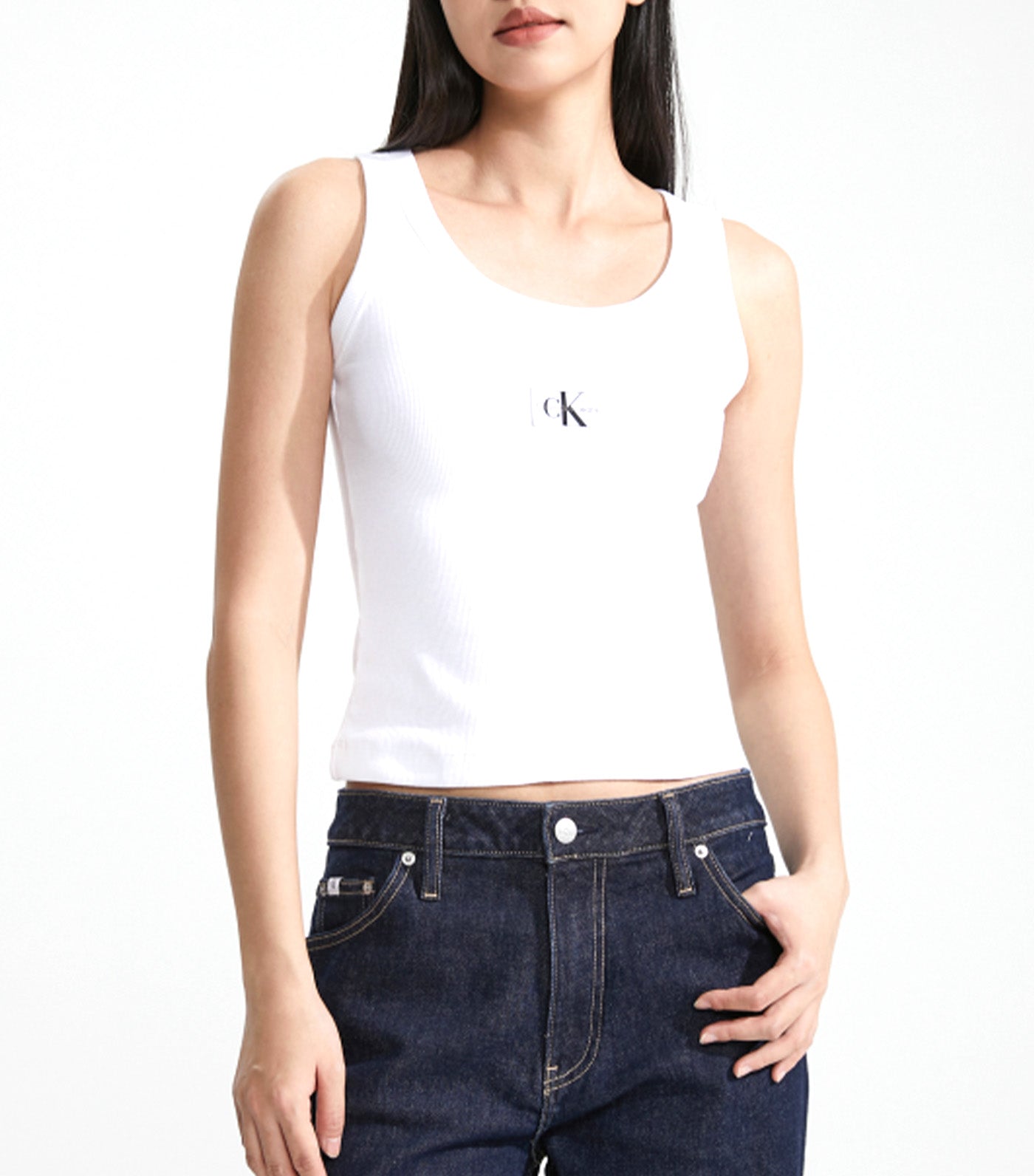Ribbed Cotton Badge Tank Top Bright White