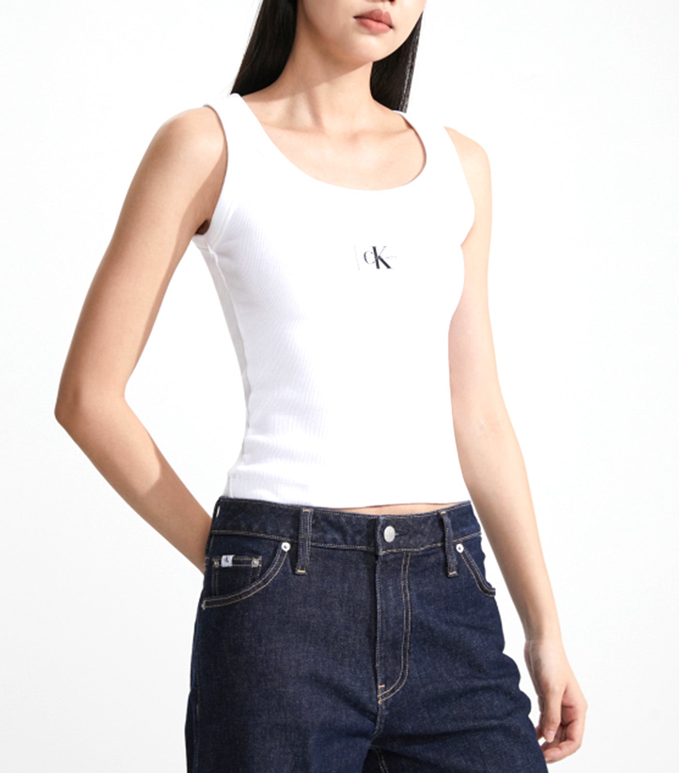 Ribbed Cotton Badge Tank Top Bright White