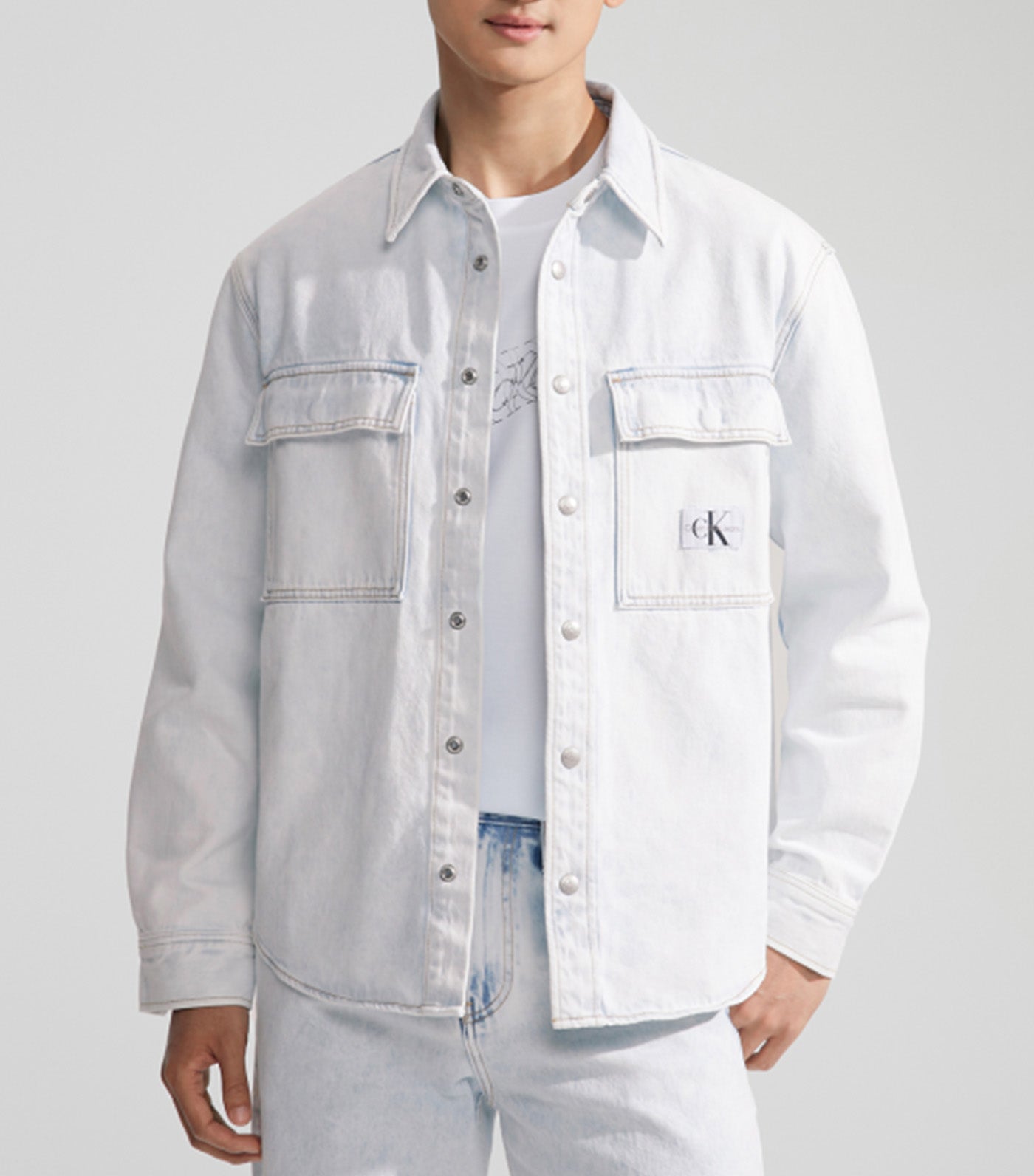 Relaxed Linear Denim Button-Down Shirt White