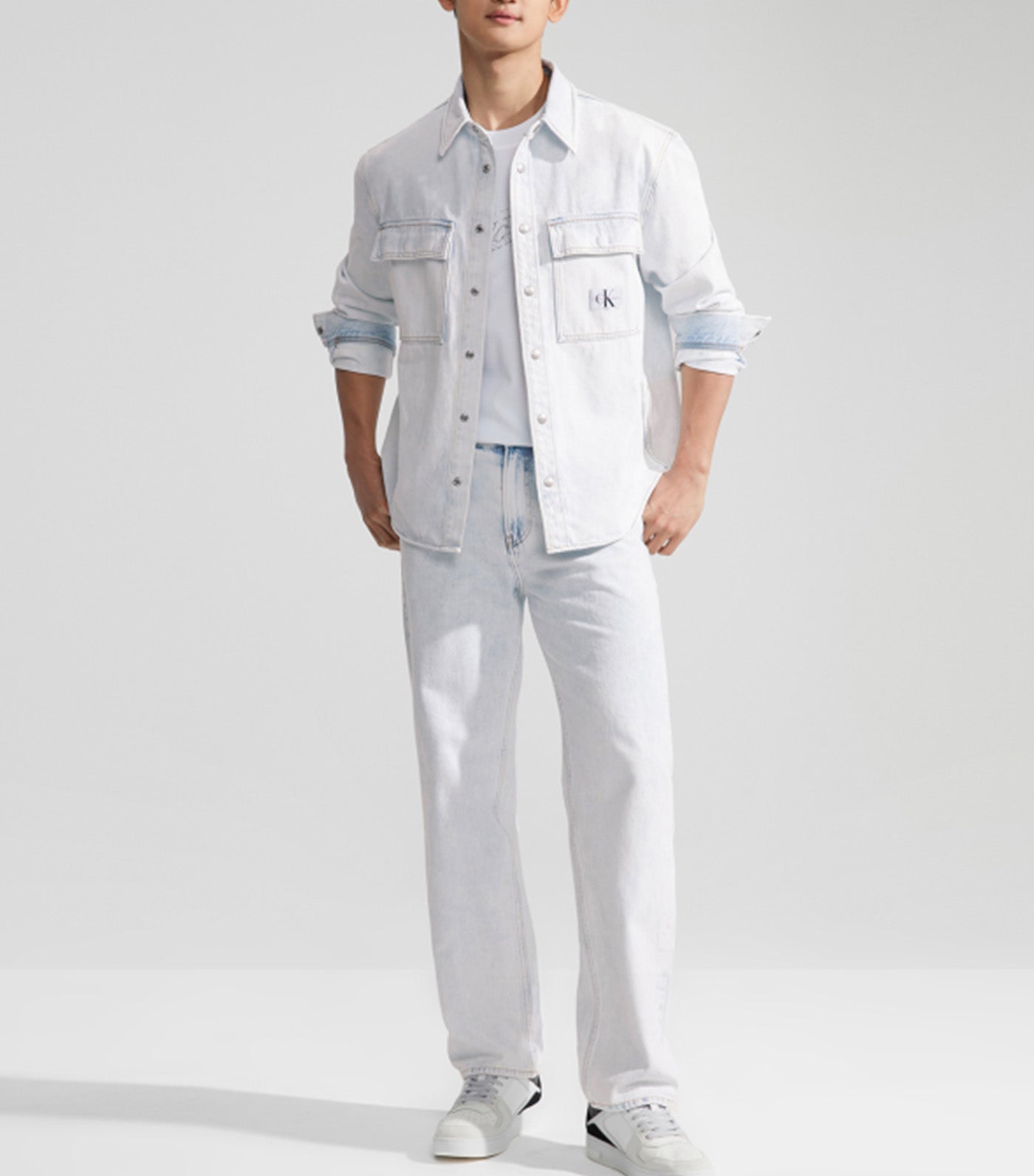 Calvin Klein Jeans Relaxed Linear Denim Button Down Shirt White Rustan s