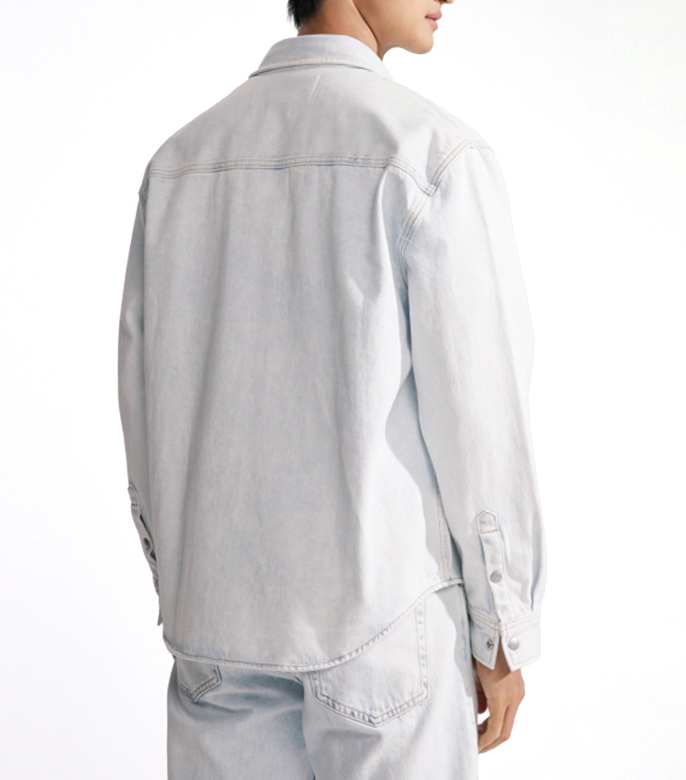 Relaxed Linear Denim Button-Down Shirt White
