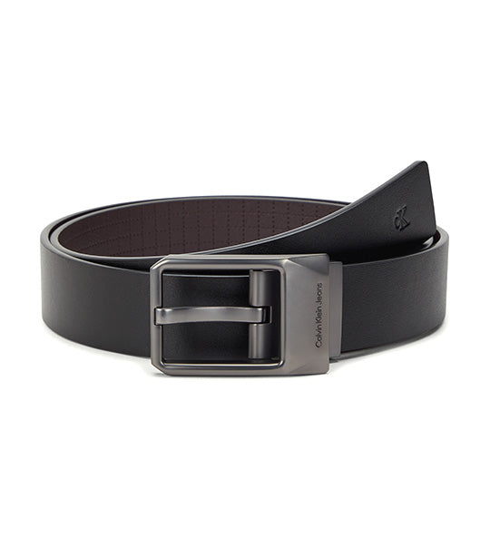 Faceted Buckle Reversible Belt Black/Bitter Brown