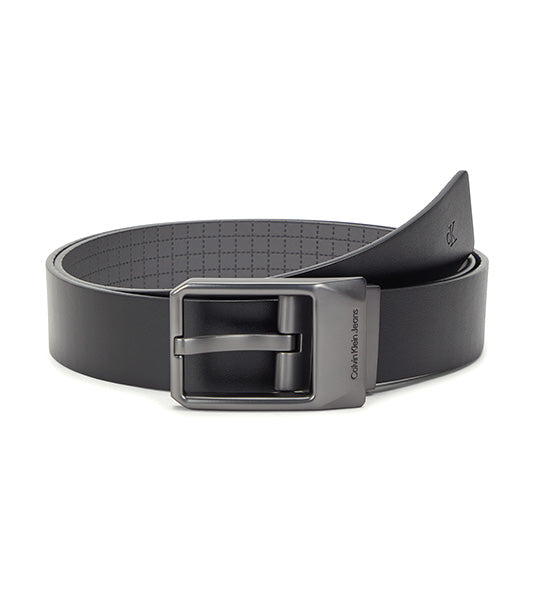 Faceted Buckle Reversible Belt Dark Ash Gr