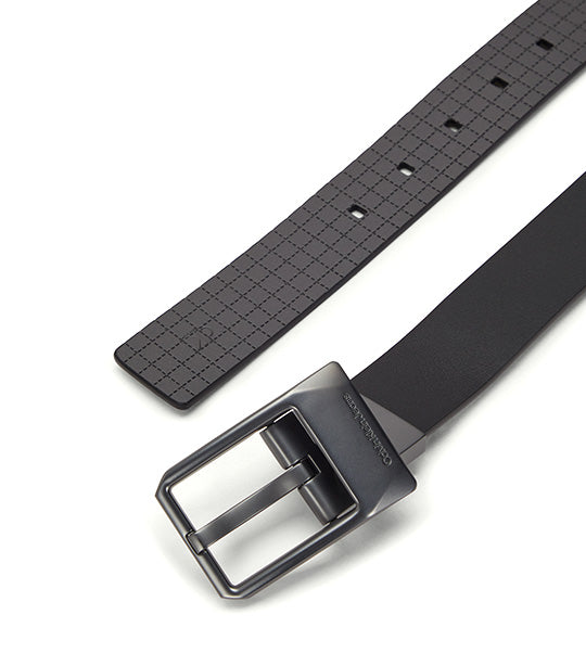 Faceted Buckle Reversible Belt Dark Ash Gr