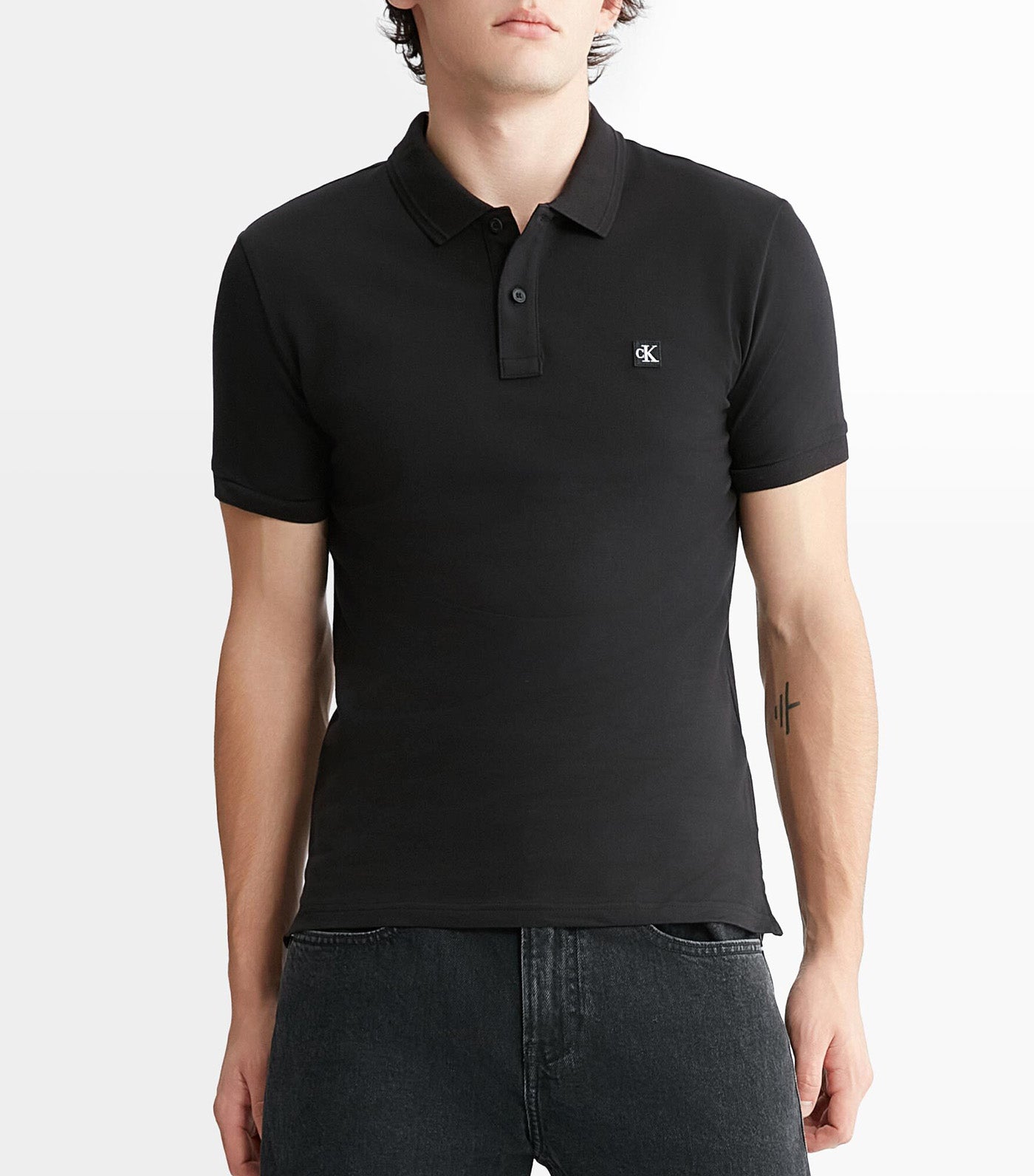 CK Badge Slim Smooth Cotton Polo Black