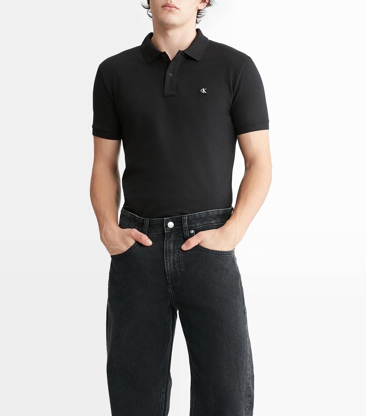 CK Badge Slim Smooth Cotton Polo Black