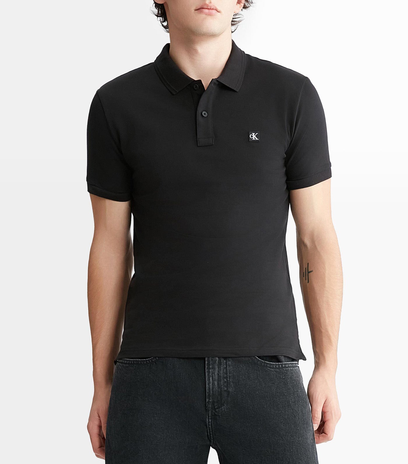 CK Badge Slim Smooth Cotton Polo Black