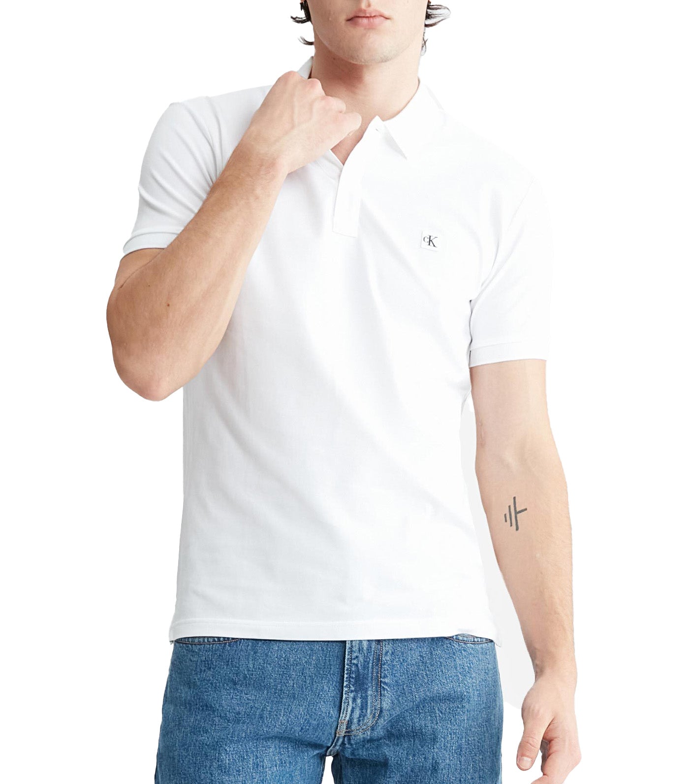 CK Badge Slim Smooth Cotton Polo Bright White