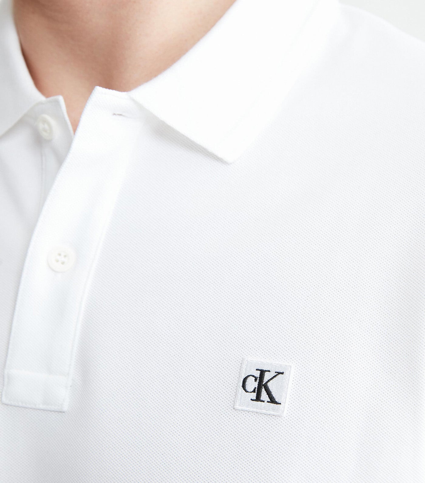 CK Badge Slim Smooth Cotton Polo Bright White