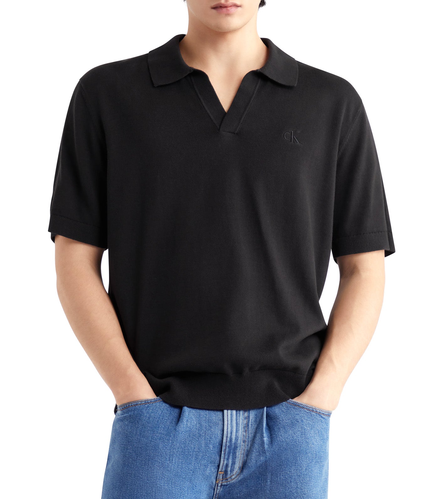 Organic Cotton Tonal Knit Polo Black