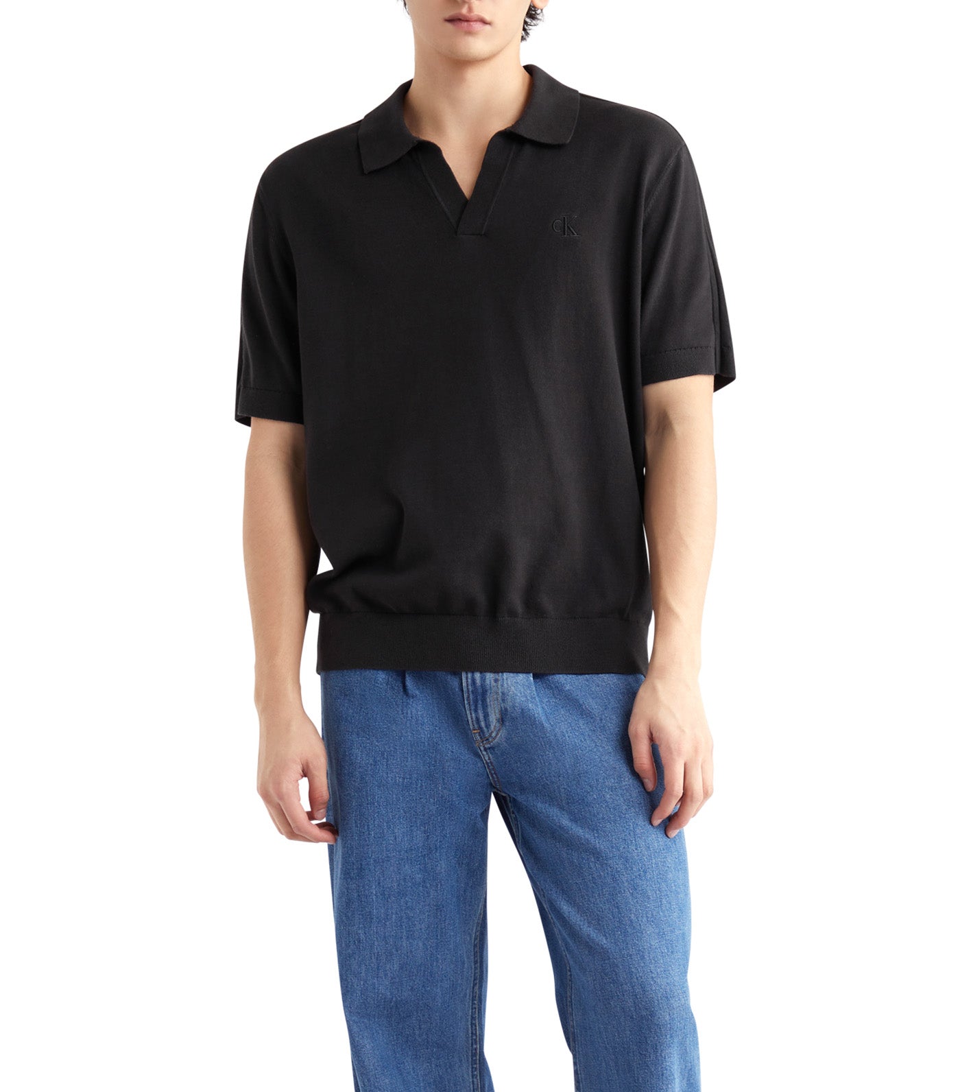 Organic Cotton Tonal Knit Polo Black