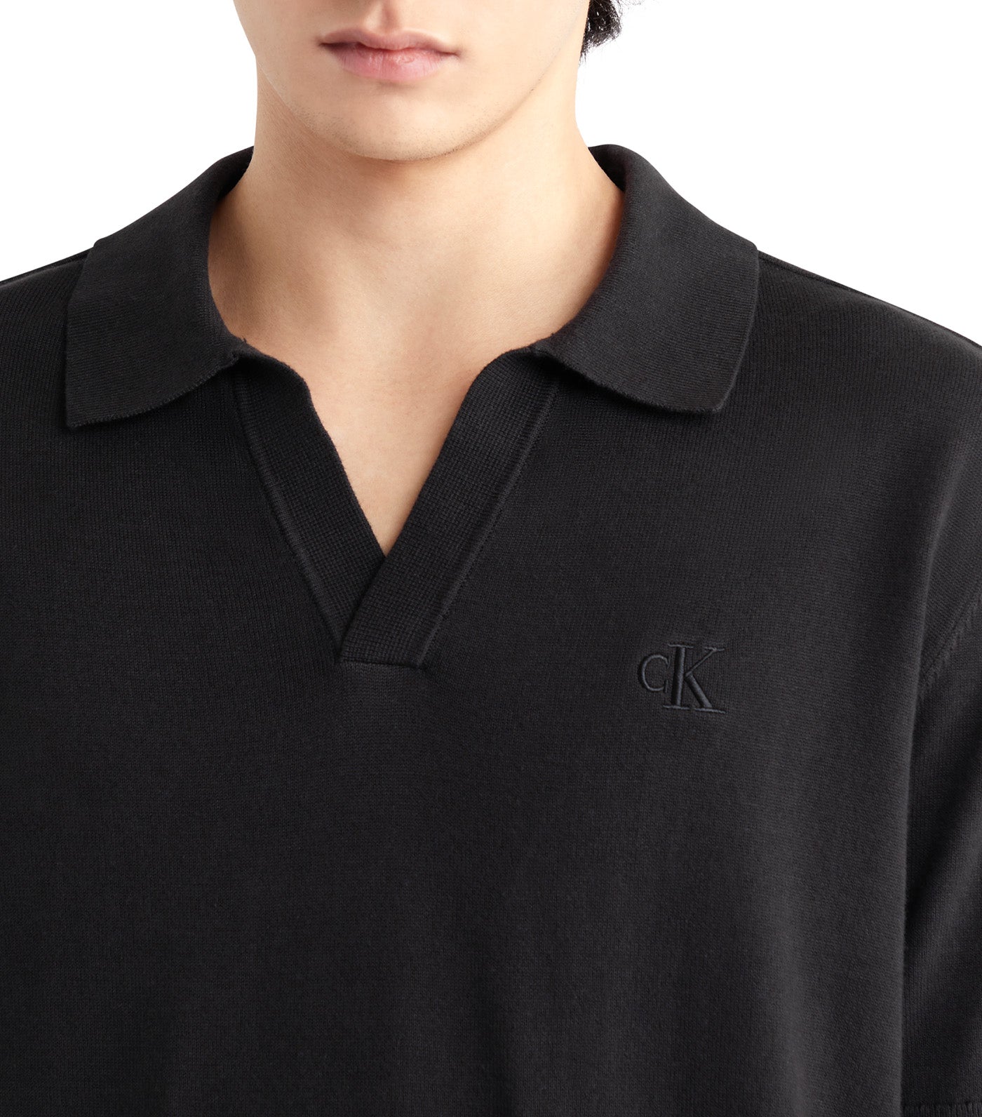 Organic Cotton Tonal Knit Polo Black