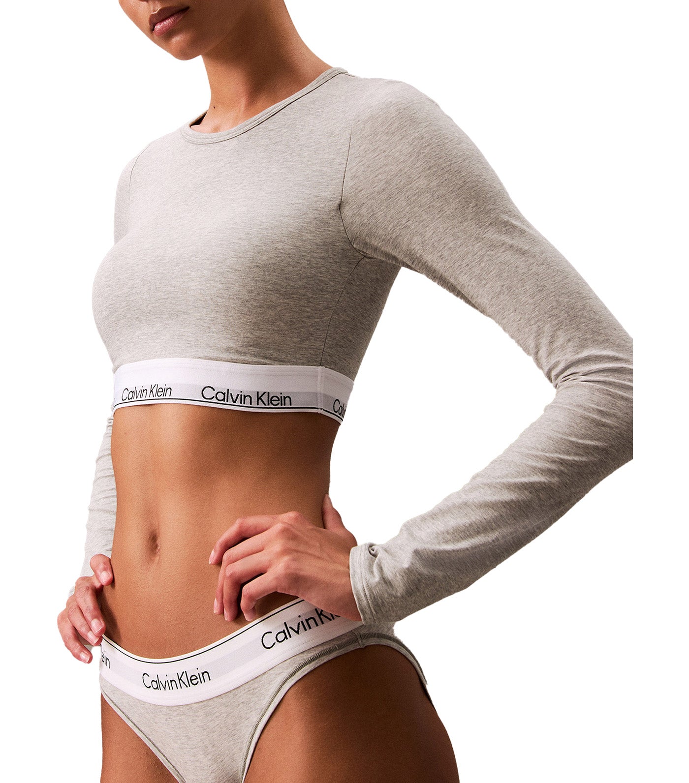 Modern Cotton Lightly Lined Long Sleeve Bralette Gray