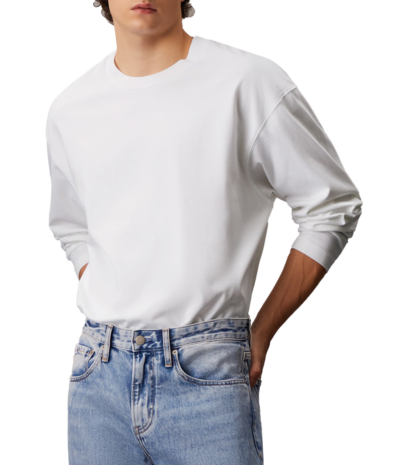 Relaxed Embossed Logo Long Sleeve Bright White