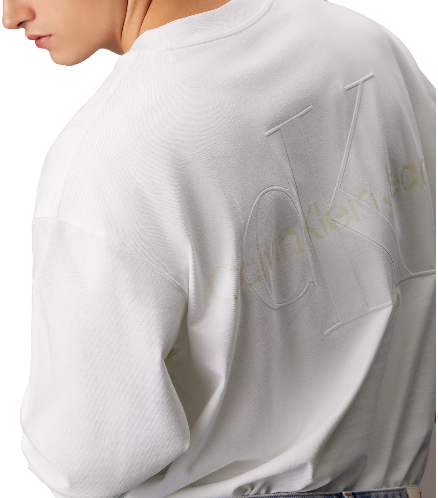 Relaxed Embossed Logo Long Sleeve Bright White