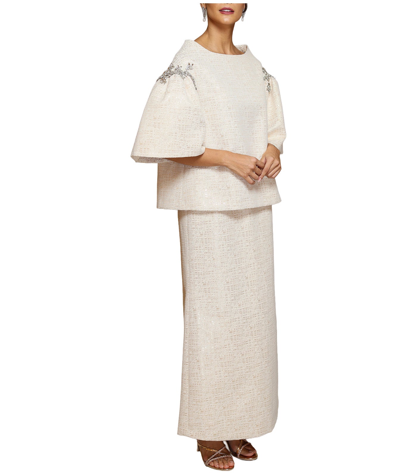Nikan Blouse and Skirt Set Off-White