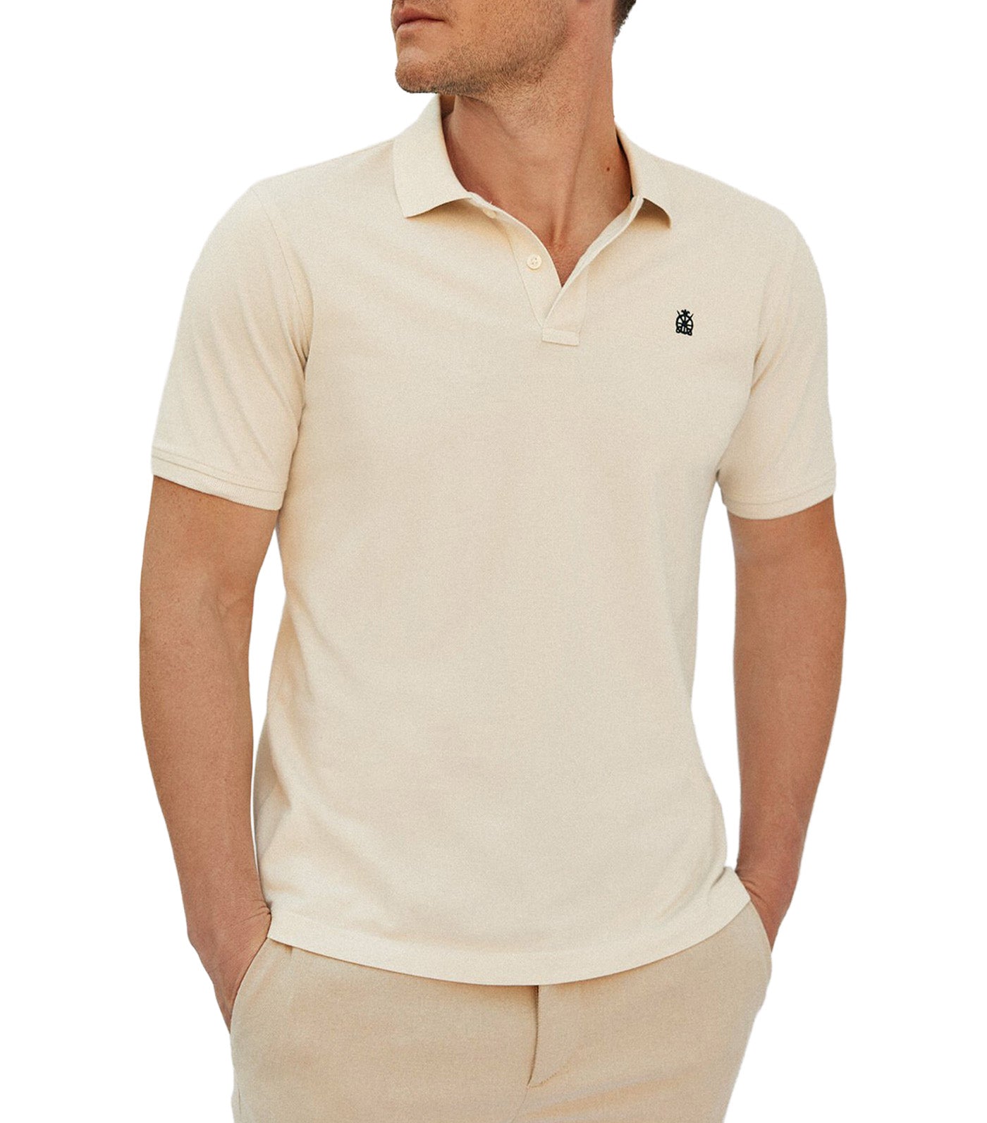 Cortefiel Basic Piqué Polo Shirt Ivory