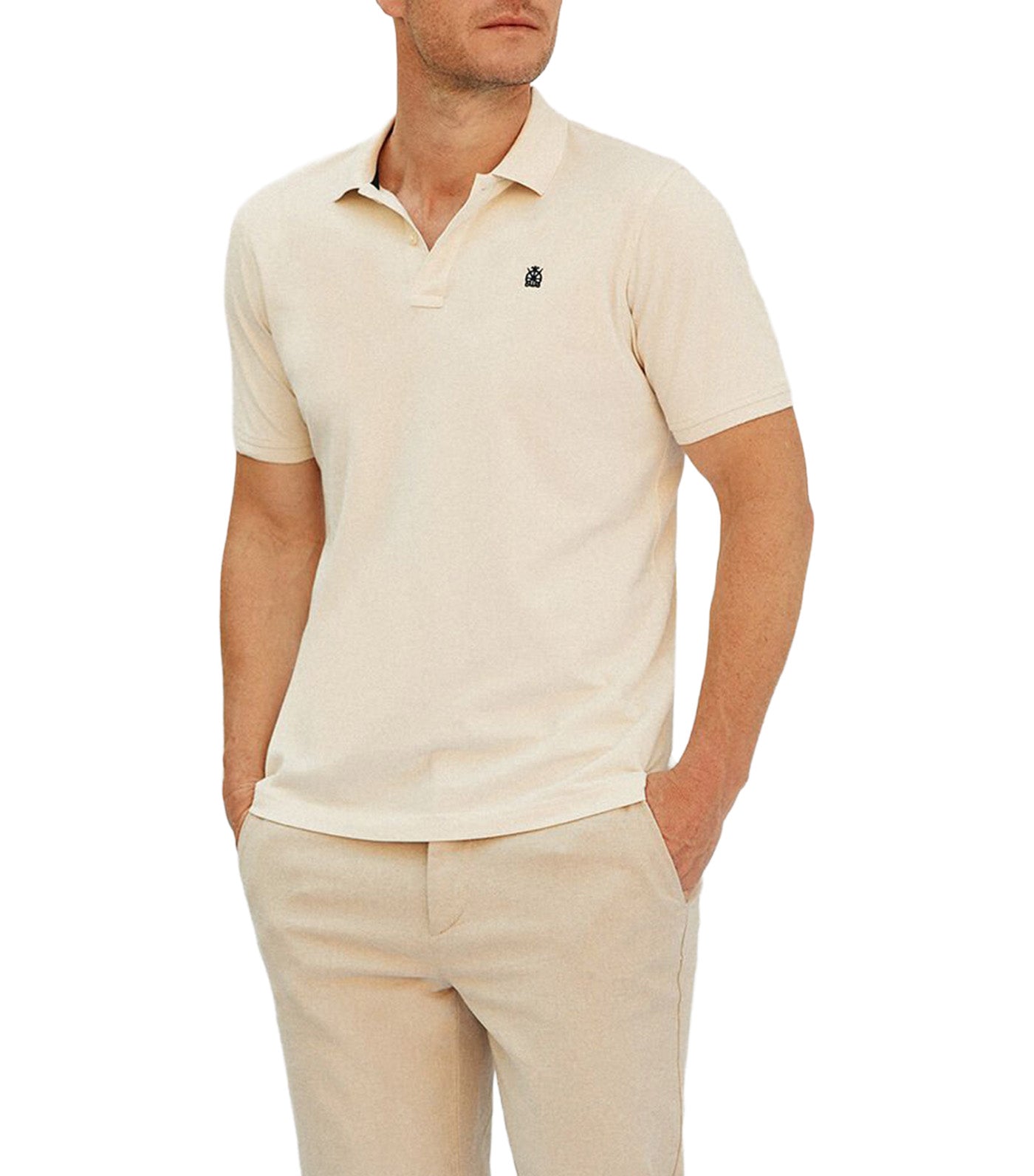 Cortefiel Basic Piqué Polo Shirt Ivory