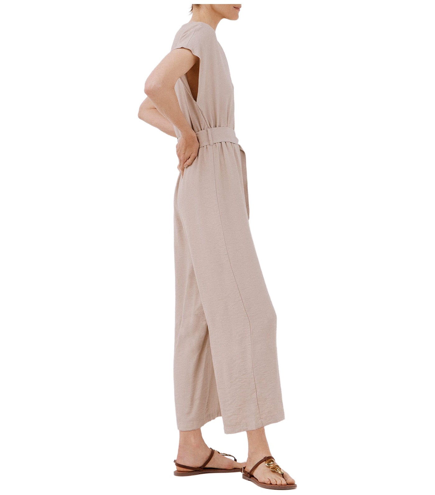 Cortefiel Print Crossover Jumpsuit Sand