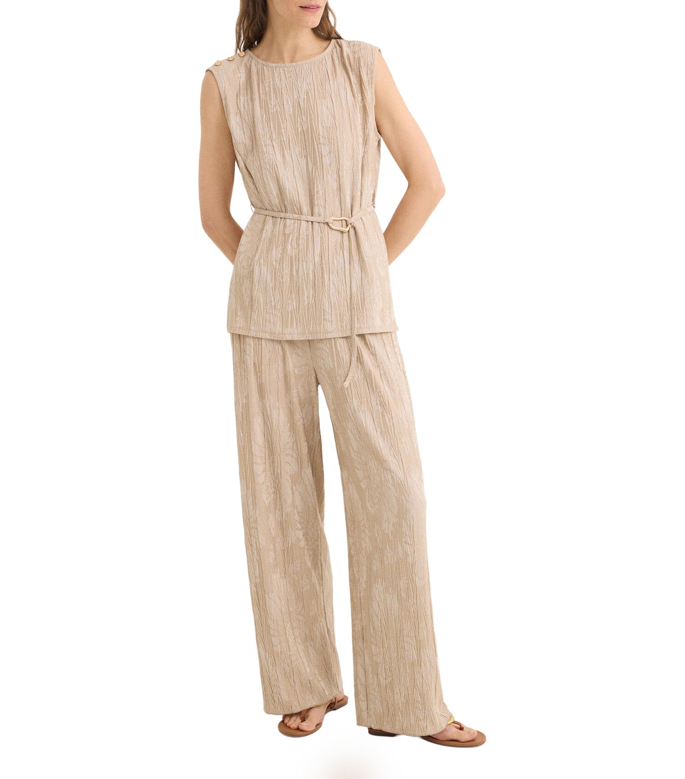 Cortefiel Jacquard Knit Trousers Sand