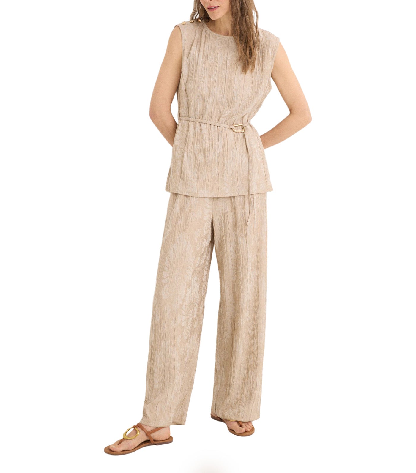 Cortefiel Jacquard Buckle Top Sand