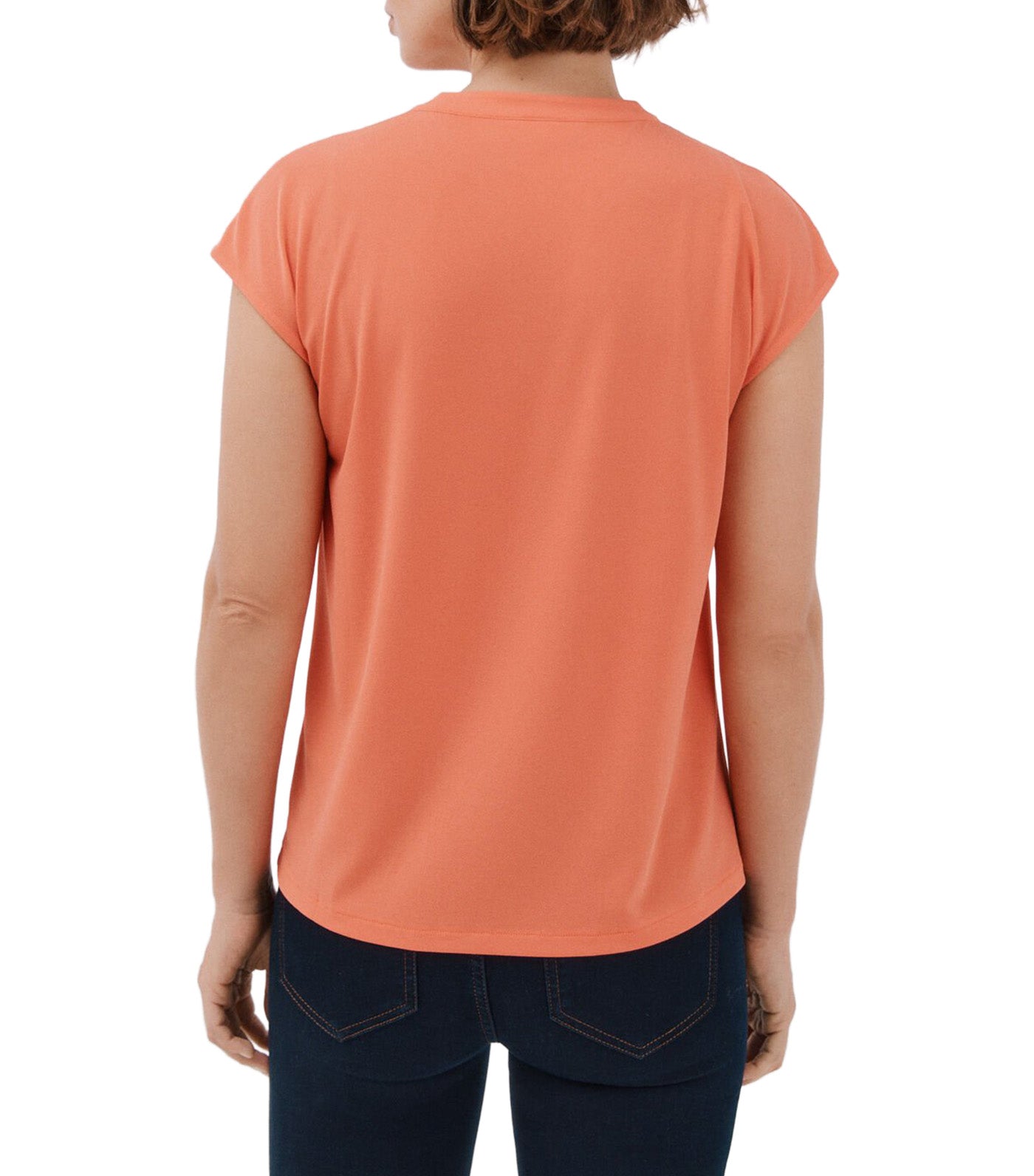 Cortefiel Basic Mandarin Collar T-Shirt Coral