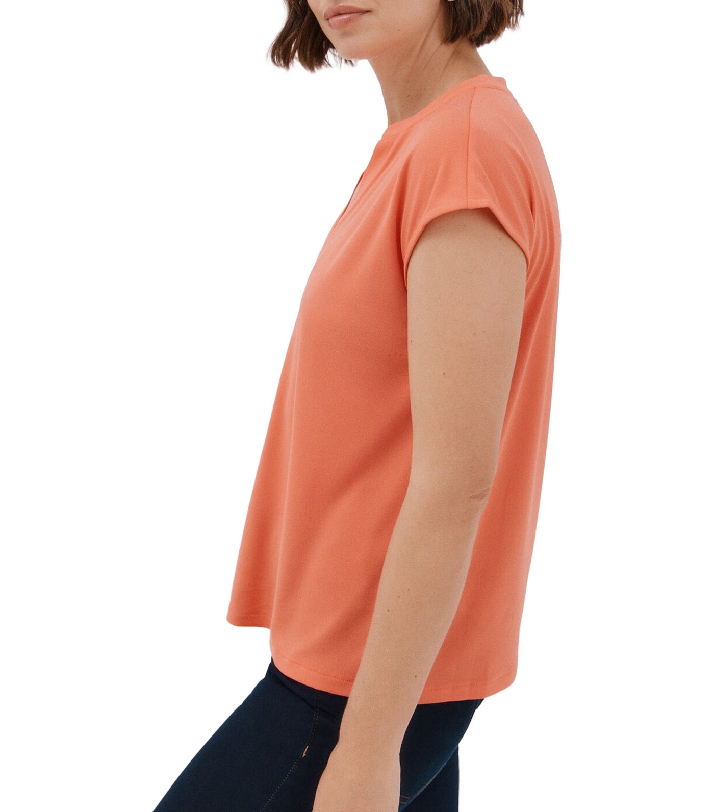 Cortefiel Basic Mandarin Collar T-Shirt Coral