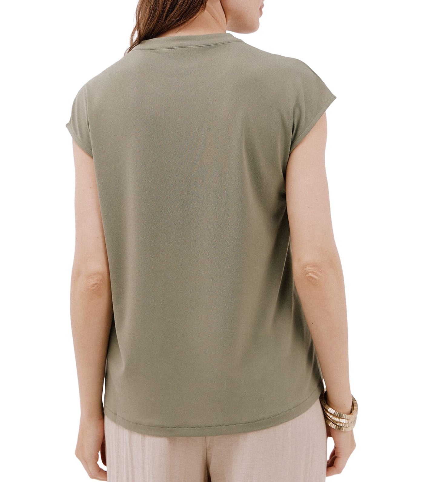 Cortefiel Basic Mandarin Collar T-Shirt Light Khaki