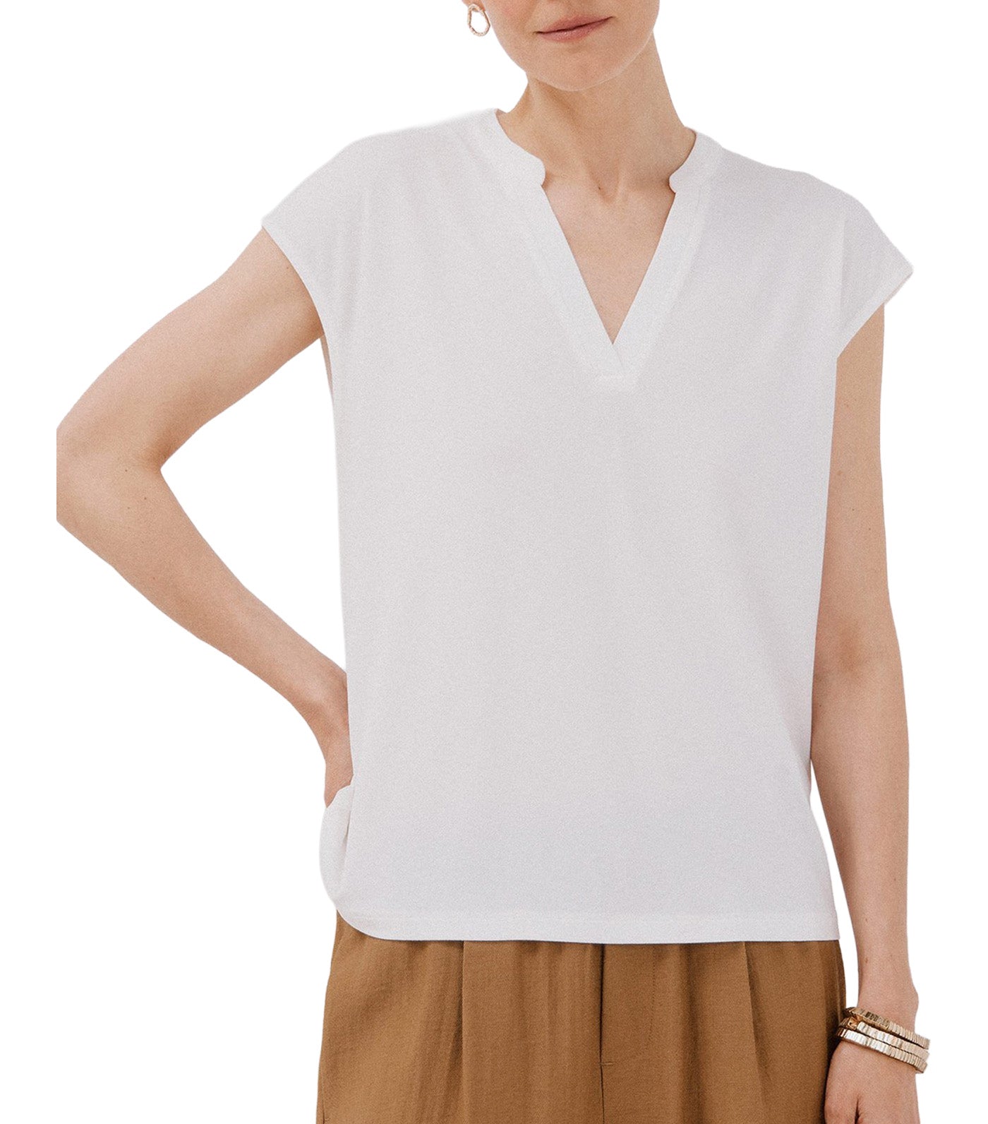 Cortefiel Basic Mandarin Collar T-Shirt White