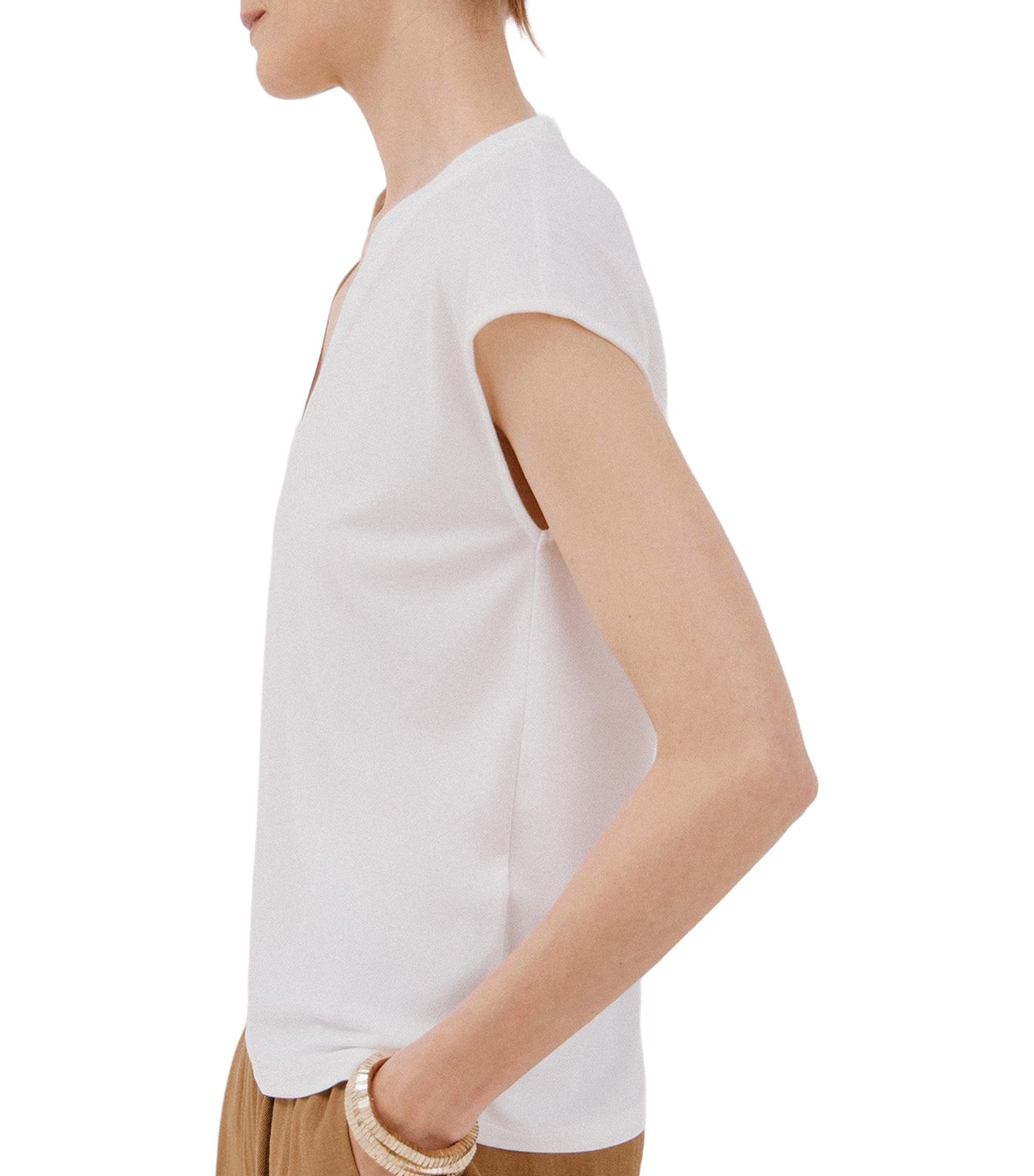 Cortefiel Basic Mandarin Collar T-Shirt White