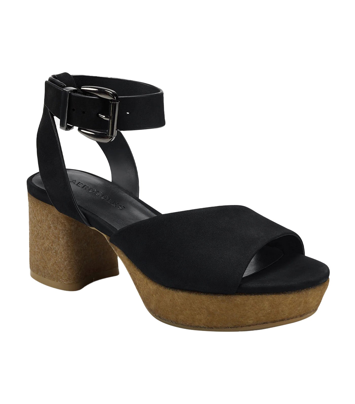Beige Leather Platform Block Heel Sandal with Buckle Cosmos – Aerosoles