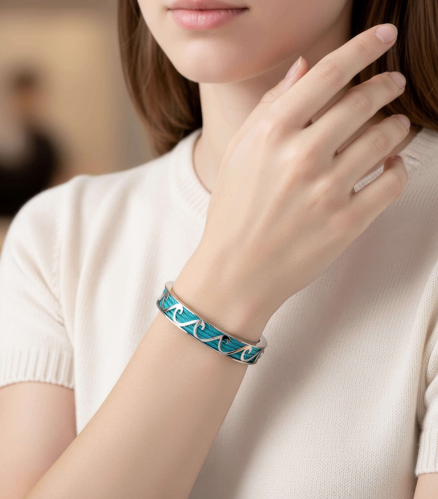 Forever Big Waves Bangle Silver And Aqua