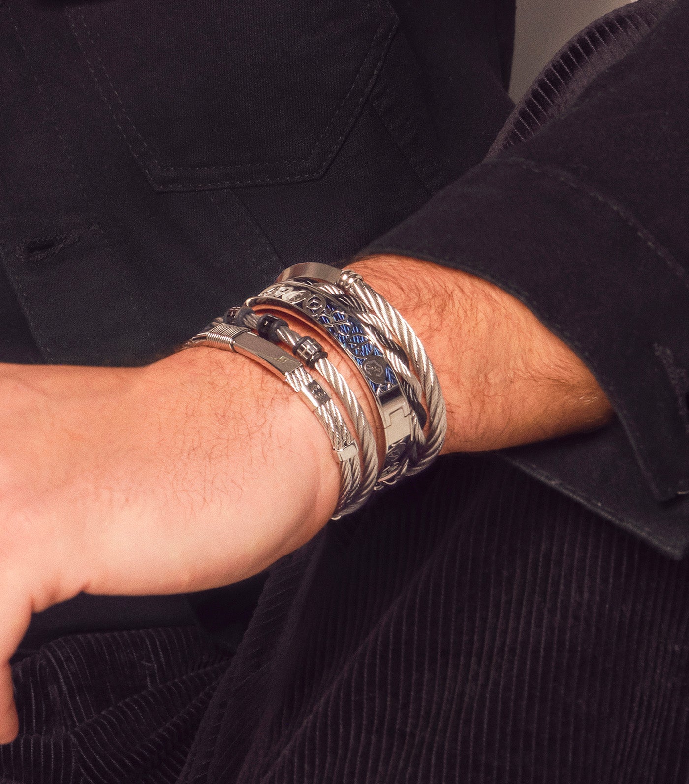 Charriol Forever Every Lucky Charm Bangle Silver and Blue L