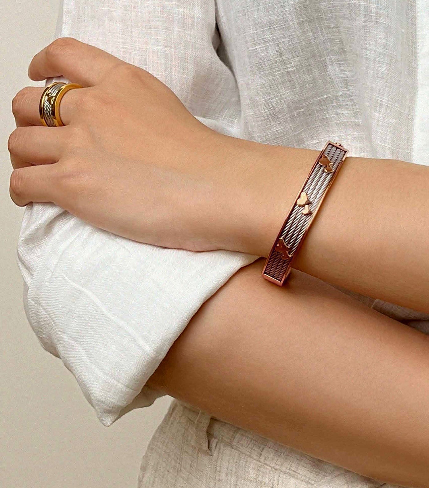 Forever Heart Bangle Rose Gold and Silver