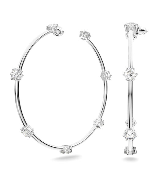 Constella Hoop Earrings Round Cut Small White Rhodium-Plated