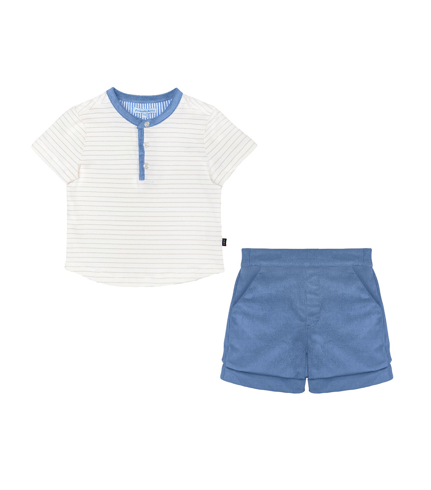 Isaac Baby Boy Top and Short Set Ivory/Blue