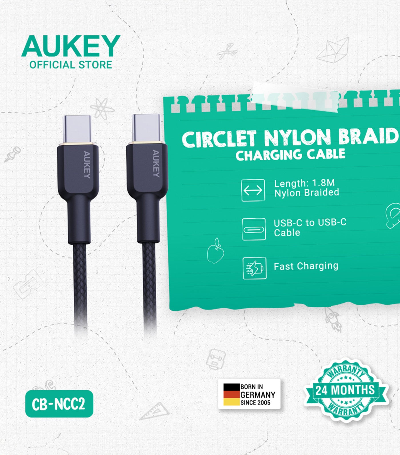 Circlet CC 60W Braided Nylon Cable 1M Black