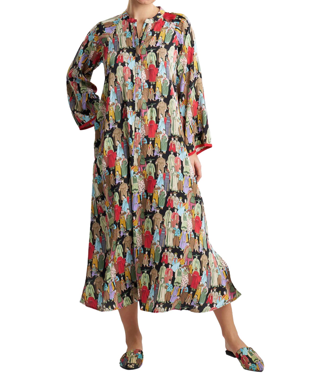 Dynasty Mandarin Zip Caftan Black